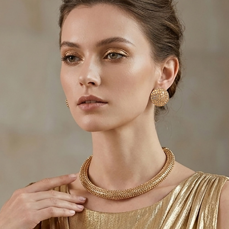 Vivid Luster Bling Studded Statement Necklace - Lt Topaz