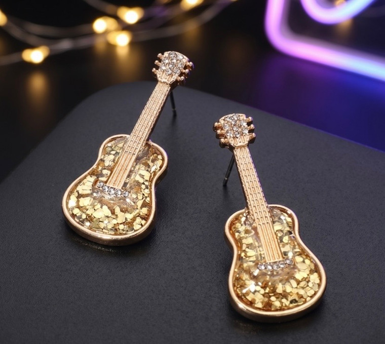 Rockstar Spark Glittered Guitar Earrings