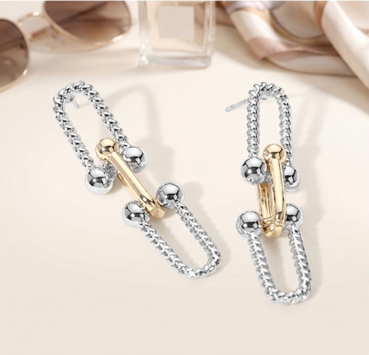 Refined Duo 14K Gold Plated Two Tone Hardware Link Earrings
