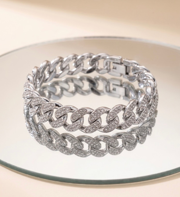 Luxe Ice Bold 12mm Rhinestone Pave Miami Cuban Link Chain Bracelet