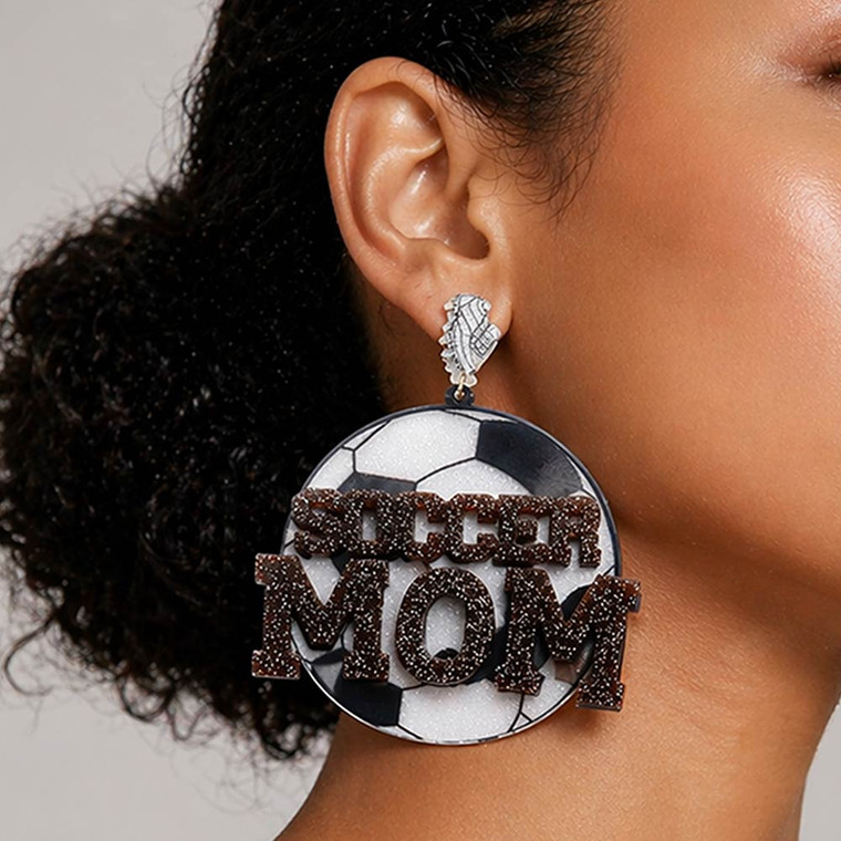 Fieldside Sparkle Soccer Mom Message Glittered Resin Ball Dangle Earrings