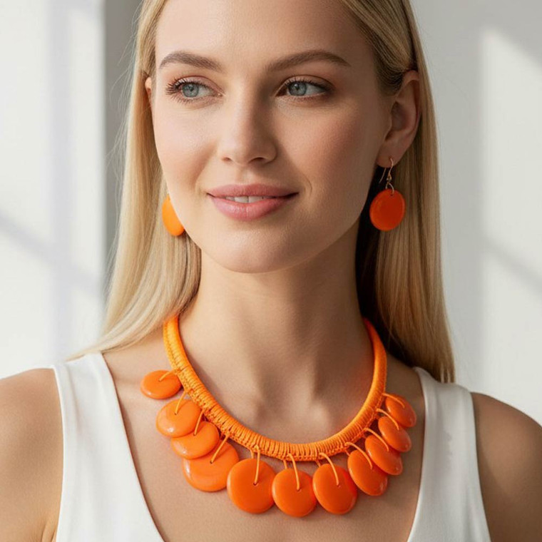 Artisan Glow Bold Resin Disc Embellished Statement Necklace