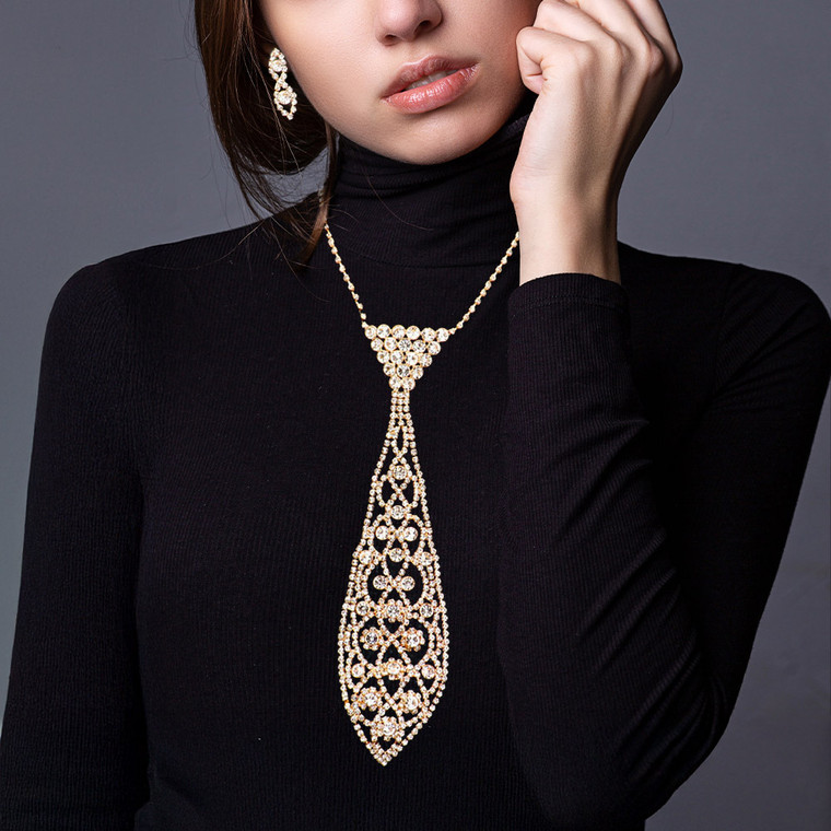 Accent & Allure Round Stone Accented Rhinestone Necktie Necklace