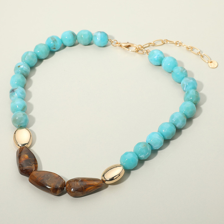 Earth Essence Organic Tripe Center Stones Marble Faceted Beaded Chunky Necklace