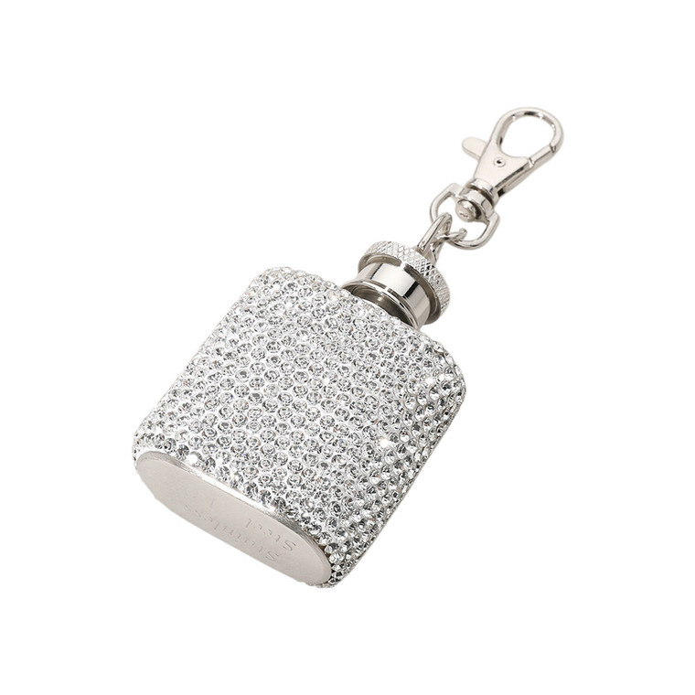 Sparkle Sip 1oz Bling Studded Stainless Steel Mini Flask Keychain Bag Charm