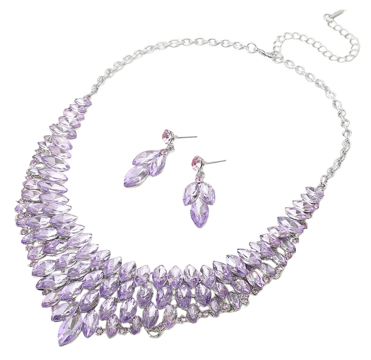 Glamarize Marquise Stone Cluster Embellished Collar Necklace