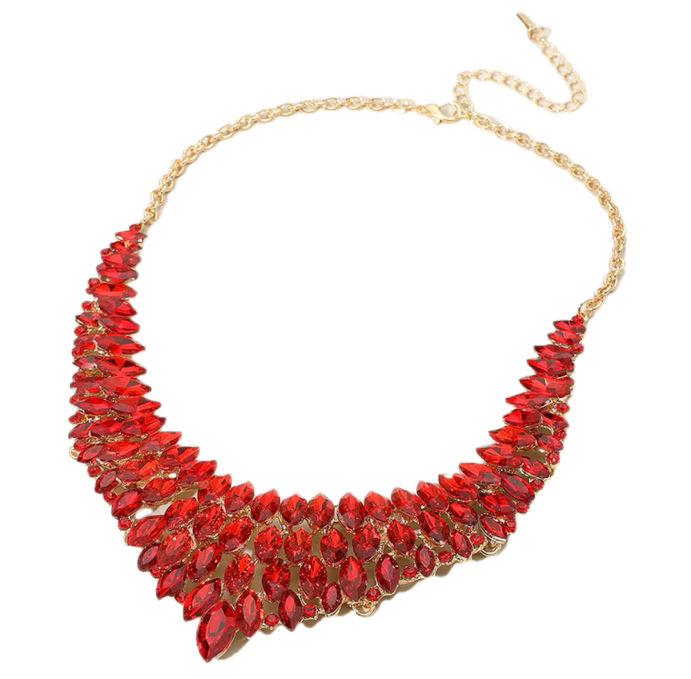 Glamarize Marquise Stone Cluster Embellished Collar Necklace Red
