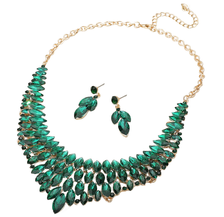 Glamarize Marquise Stone Cluster Embellished Collar Necklace Green