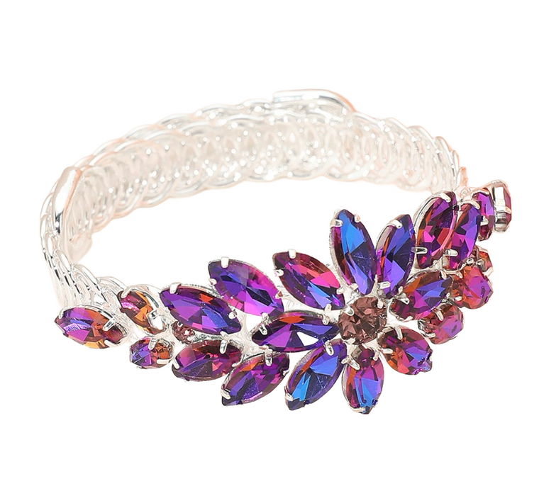 Dazzled Bliss Marquise Floral Stone Evening Bracelet - AB Purple