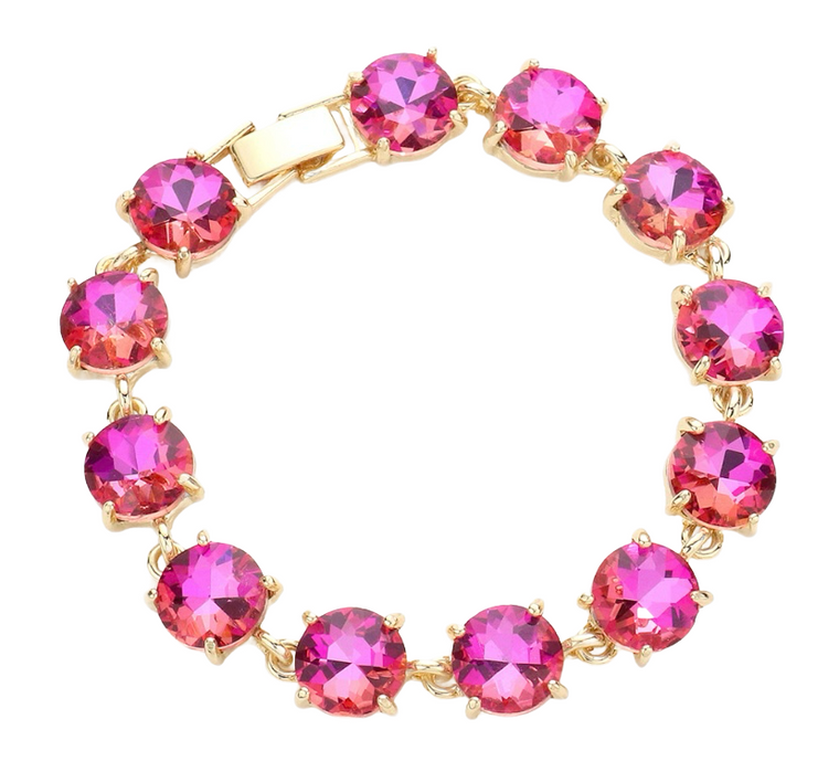 Palace Galore Round Stone Link Evening Bracelet - AB Dark Pink
