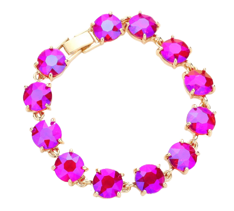 Palace Galore Round Stone Link Evening Bracelet - AB Fuchsia