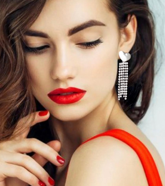 Heart to Heart Rhinestone Pave Fringe Down Earrings - Rhodium