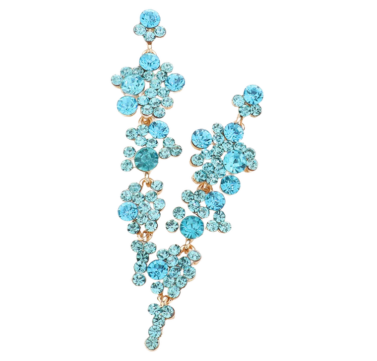 Luxe Bubble Stone Cluster Dangle Earrings - Aqua