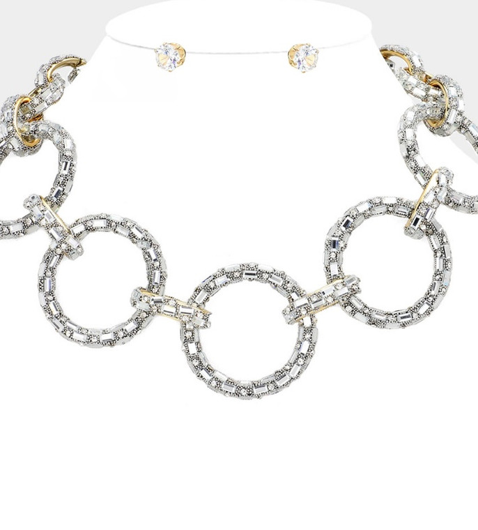 Celeste Circle Baguette Stone Embellished Bling O Ring Link Necklace -  Gold