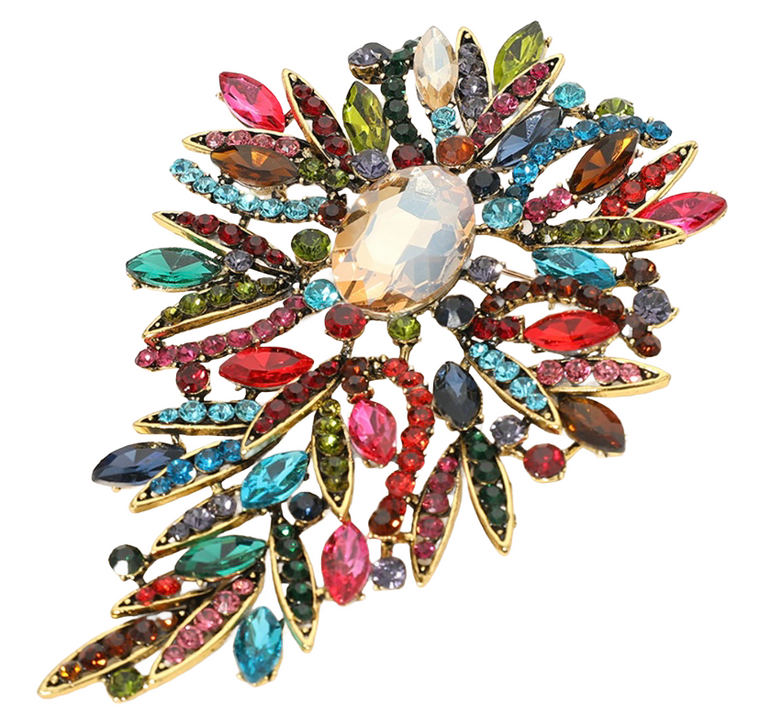 Lustre Petal Glass Stone Cluster Embellished Floral Pin Brooch - Multi