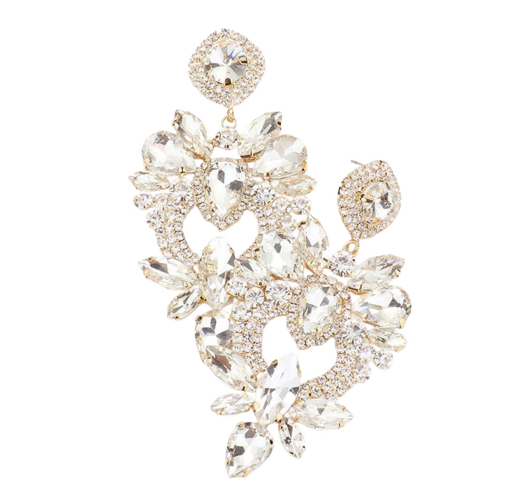 Twilight Affair Multi Stone Statement Dangle Earrings -  Clear/Gold