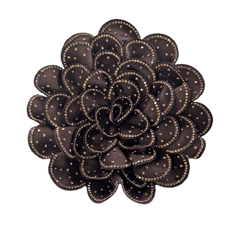 Bloom and Bling Studded Flower Brooch/Hair Clip - Brown