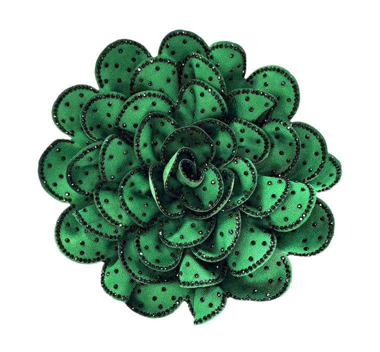 Bloom and Bling Studded Flower Brooch/Hair Clip - Green
