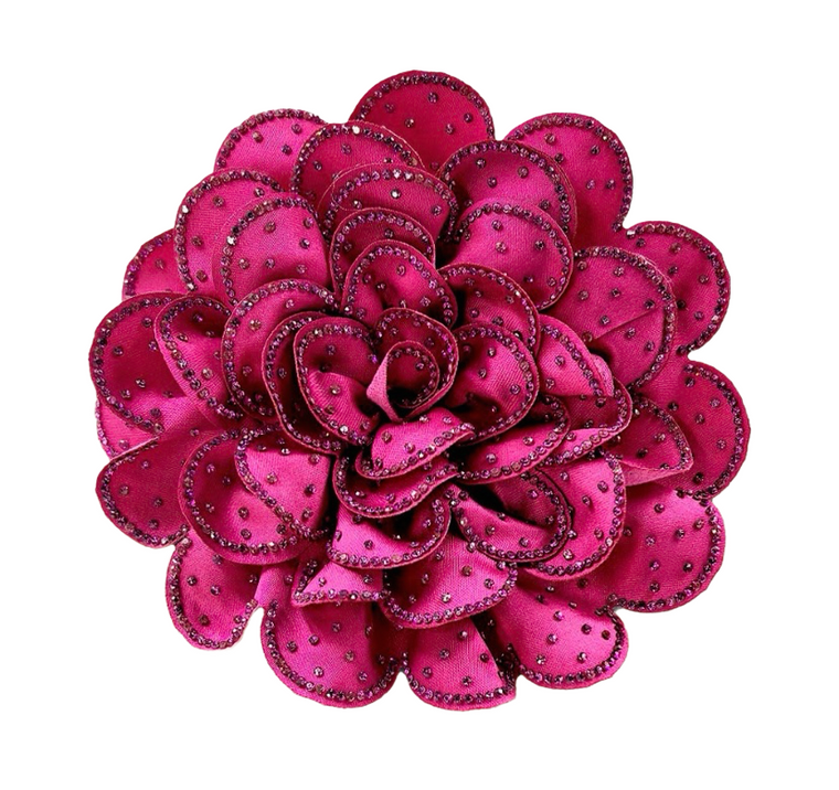 Bloom and Bling Studded Flower Brooch/Hair Clip - Fuchsia