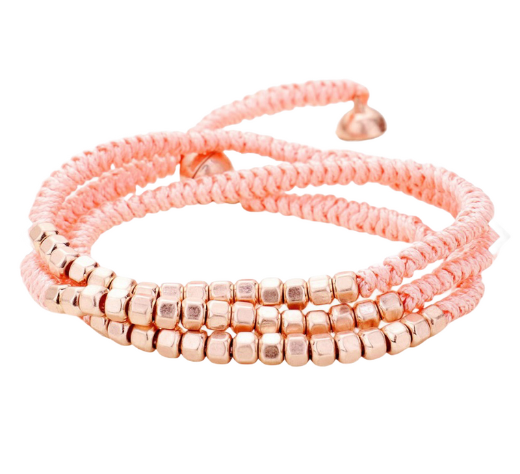 Urban Weave Cord Braided Metal Cube Cluster Magnetic Wrap Bracelet - Pink
