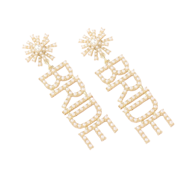 Wedding Bliss Bride Pearl Message Earrings - Cream