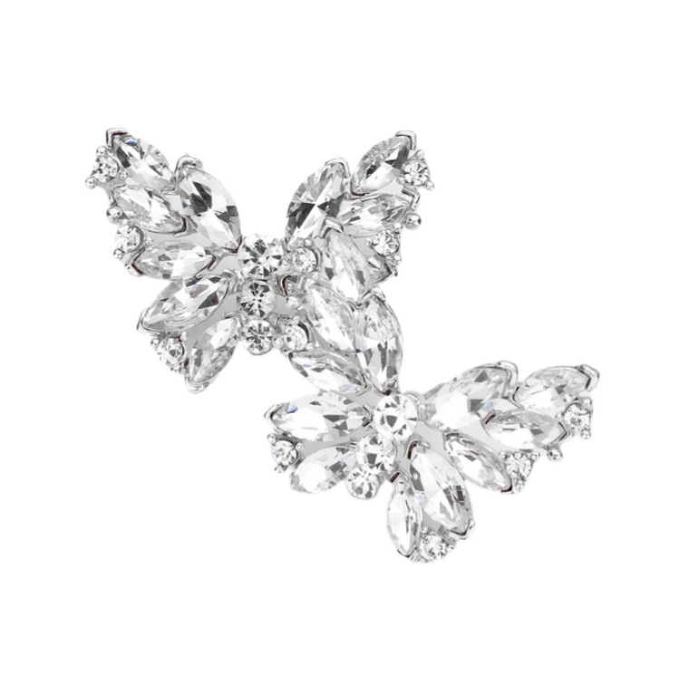 Shimmerfly Round Marquise Stone Cluster Butterfly Earrings - Silver