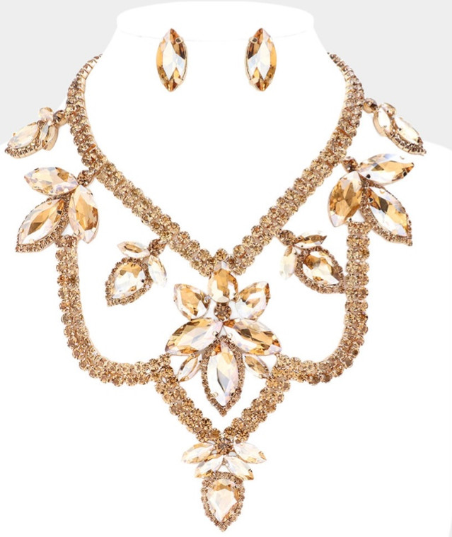Luxe Teardrop Marquise Stone Accented Draped Necklace - Lt Topaz