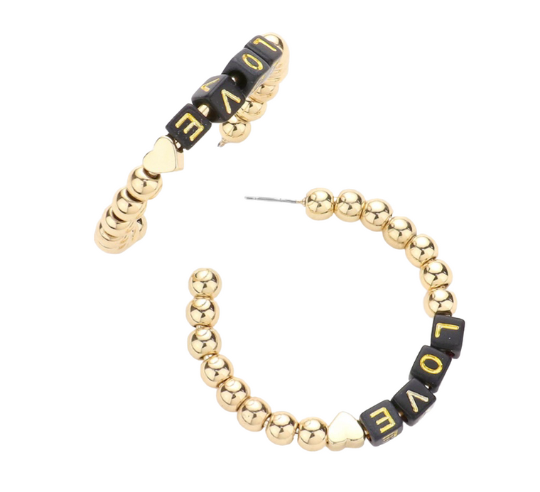Amora Love Metal Ball Half Hoop Message Earrings - Black
