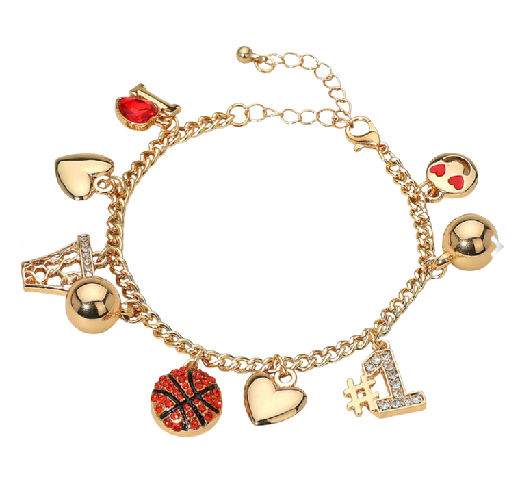 Winning Heart Smile Number One Basketball Charm Bracelet - Orange