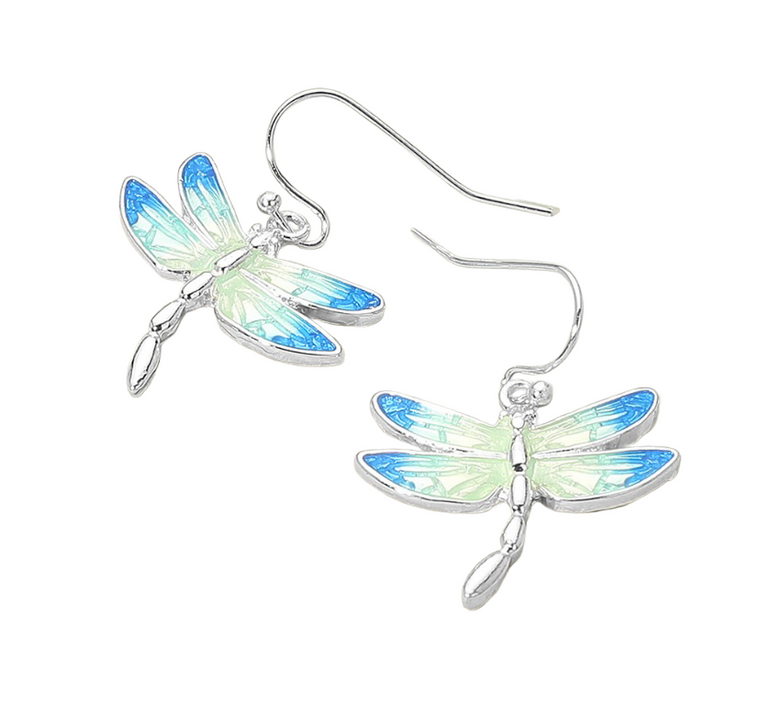Velora Flight Ombre Dragonfly Earrings - Blue
