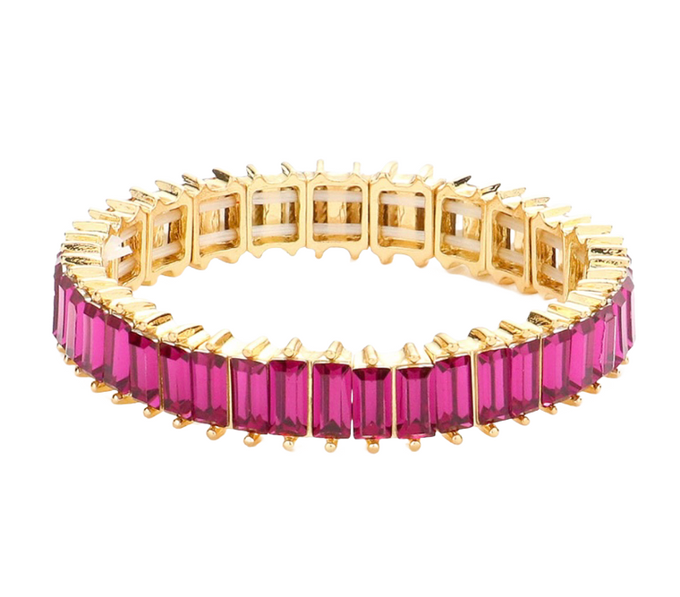 Afterglow Baguette Stone Stretch Bracelet - Fuchsia