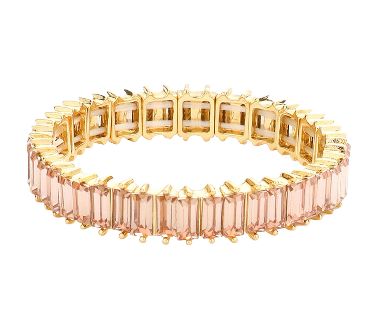 Afterglow Baguette Stone Stretch Bracelet - Peach