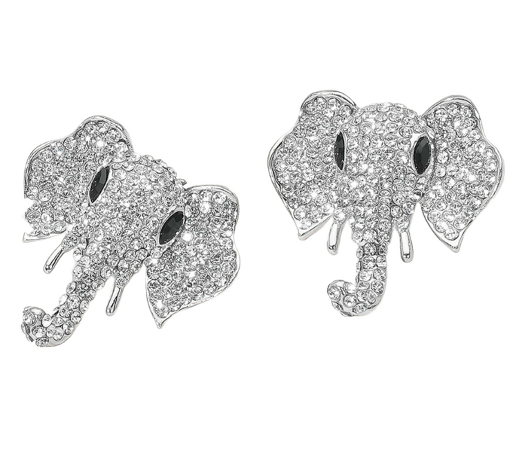 Spirit Glow Stone Embellished Elephant Earrings - Silver