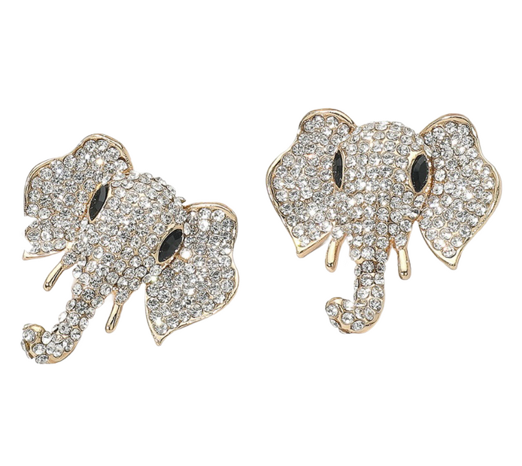 Spirit Glow Stone Embellished Elephant Earrings - Clear/Gold