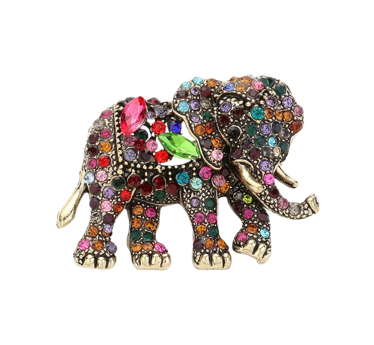 Prismatic Elephant Stone Embellished Brooch - Multi