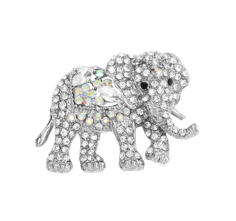 Prismatic Elephant Stone Embellished Brooch - Clear/Silver