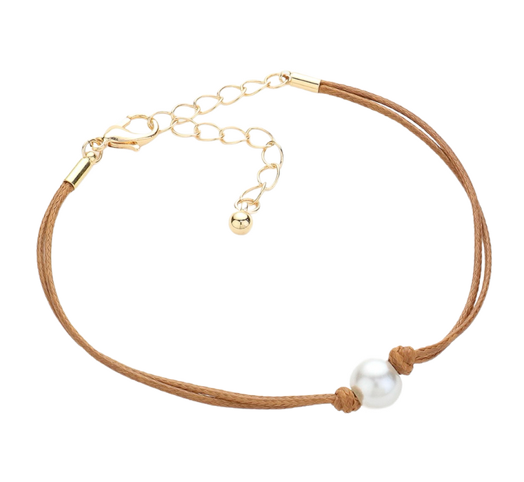 Linea Pearl Pointed Wax Rope Bracelet - Brown