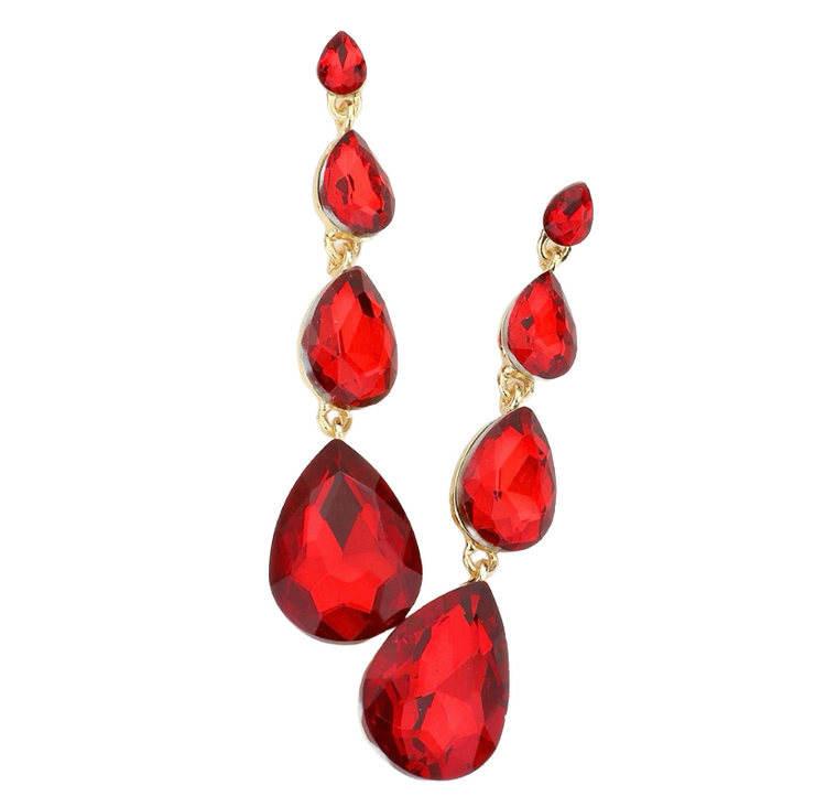 Moonlit Link Teardrop Stone Earrings - Red