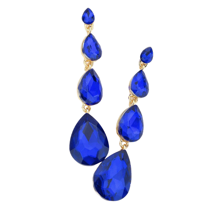 Moonlit Link Teardrop Stone Earrings - Sapphire