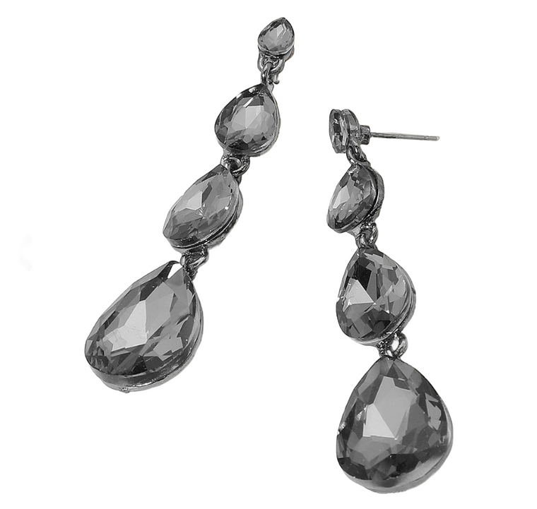 Moonlit Link Teardrop Stone Earrings - Black