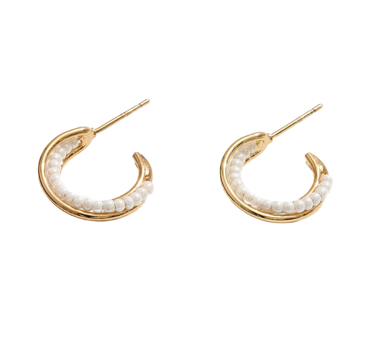 Solace 14K Gold Dipped Pearl Beads Small Hoop Earrings - Gold