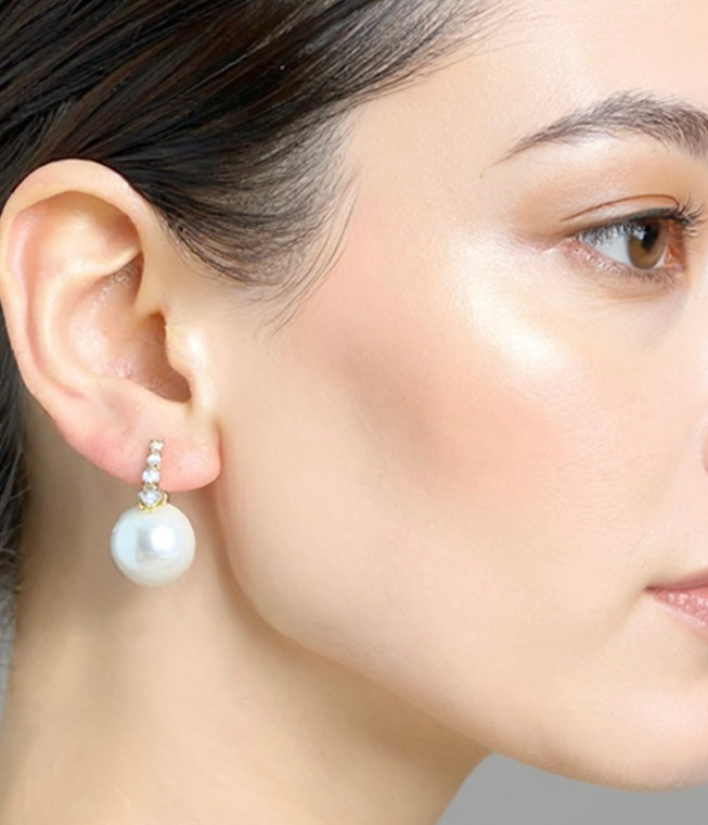 Pearl Prism 14K Gold Dipped Stone Paved Tip Huggie Hoop Earrings - Gold