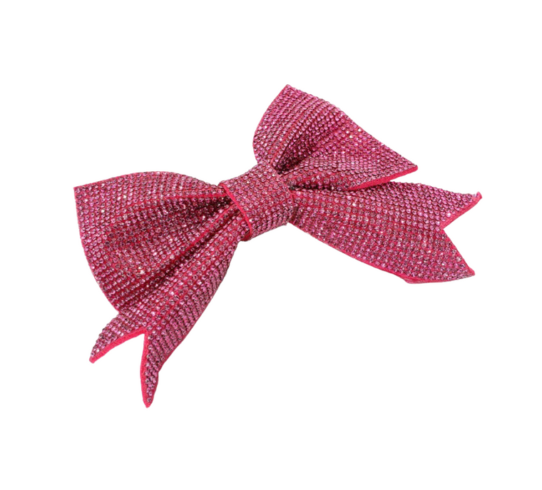 The Charlotte Sparkly Bling Stone Bow Hair Barrette - Fuchsia