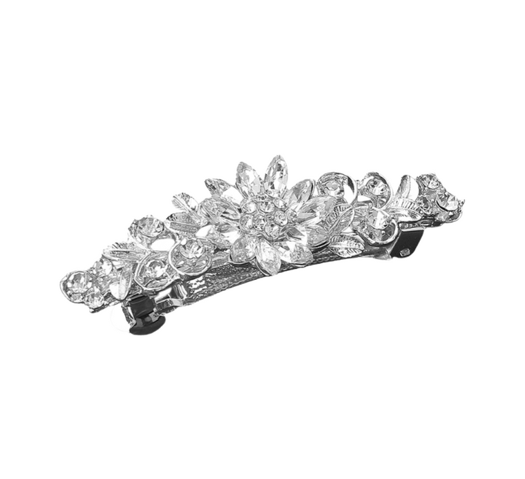 The Lila Floral Stone Accent Barrette - Silver
