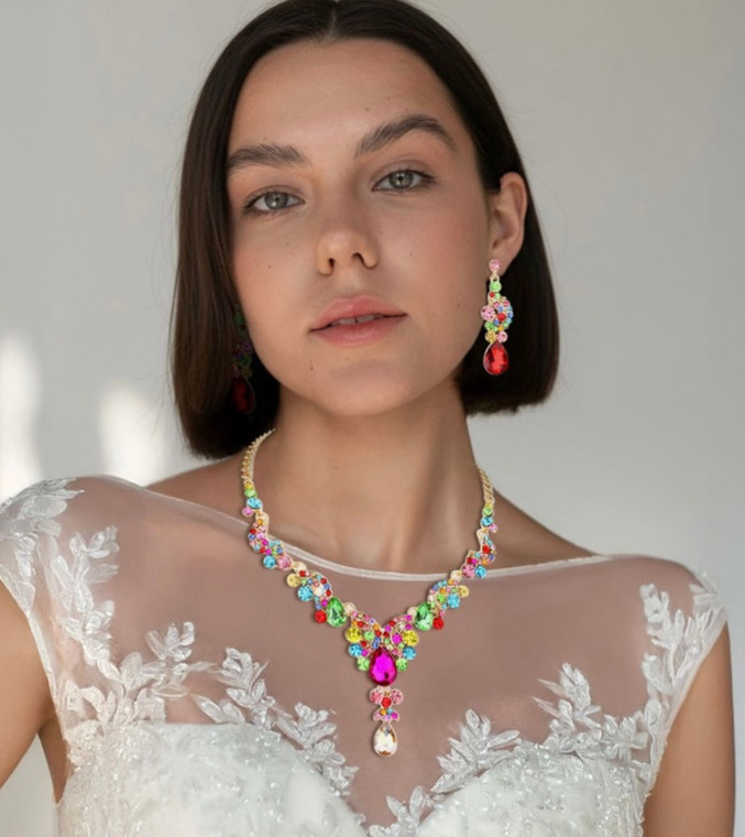 The Vivian Radiance Teardrop Rhinestone Accented Evening Necklace - Multi