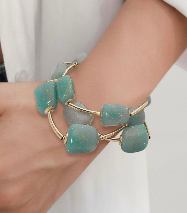 Canyon Trio 3PCS Speckled Resin Pebble Stretch Layered Bracelet - Green