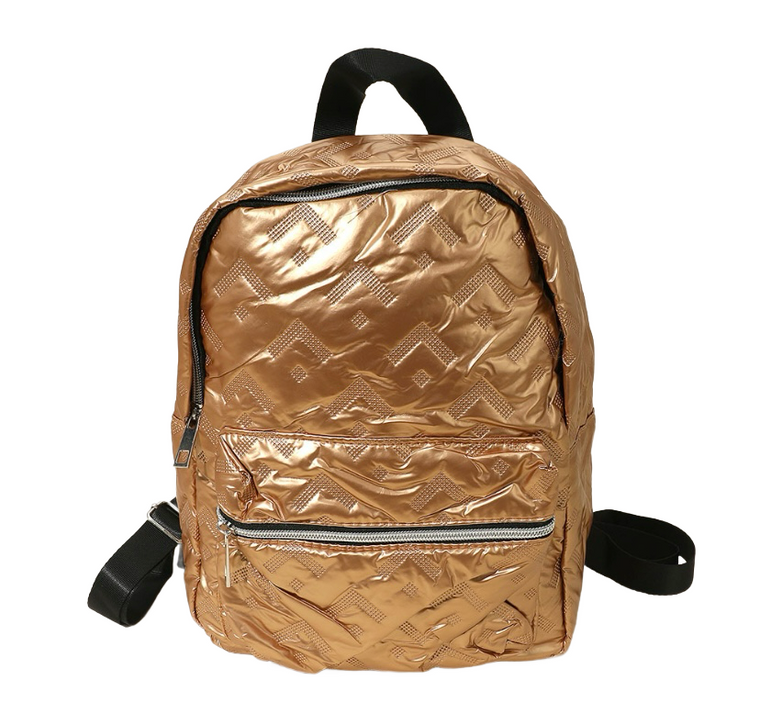 The Audrey Shiny Quilted Everyday Backpack - Gold