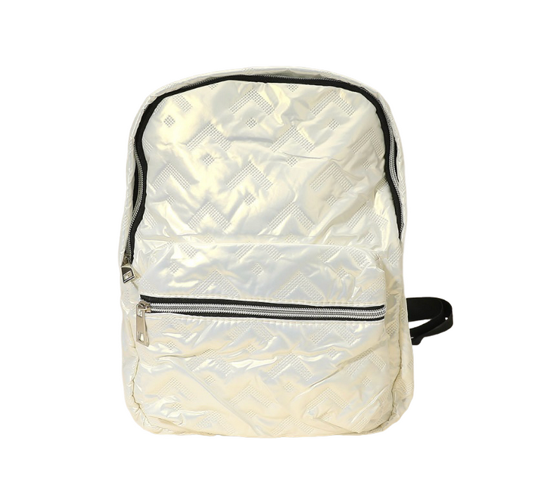 The Audrey Shiny Quilted Everyday Backpack - White