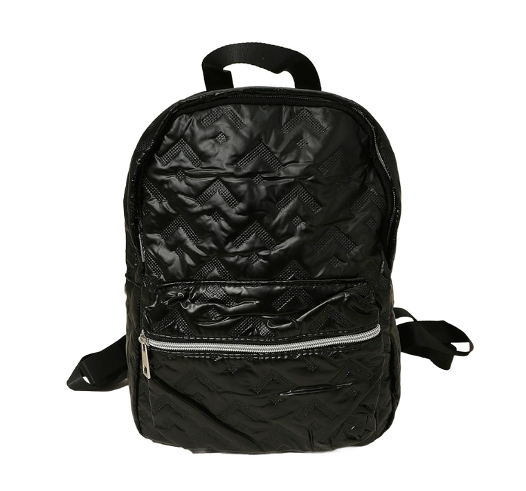 The Audrey Shiny Quilted Everyday Backpack - Black