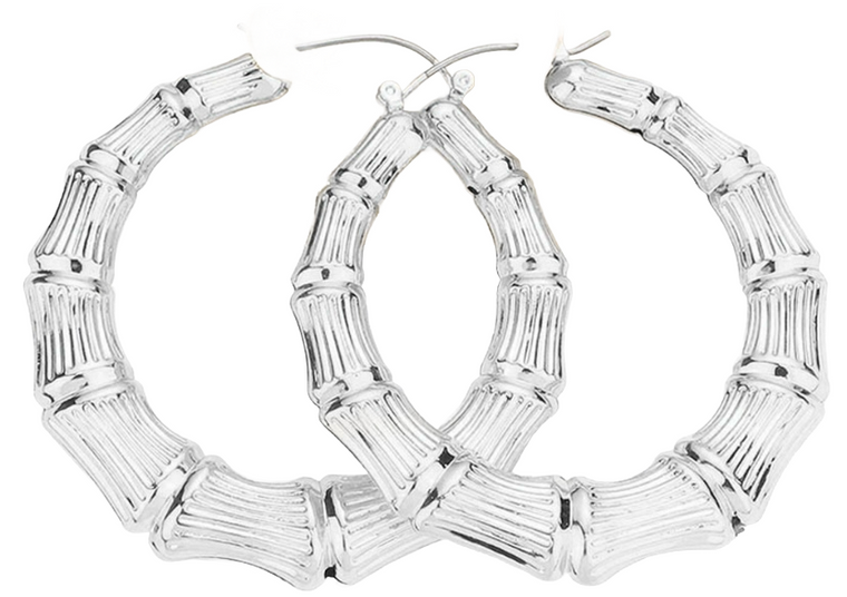 Monroe Groove 14K White Gold Filled Textured Bamboo Earrings - Rhodium